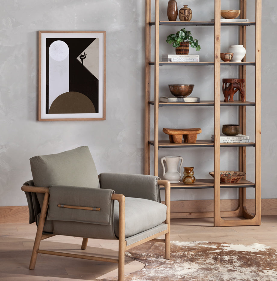 Worlds Away Silas Etagere, Grey Grasscloth