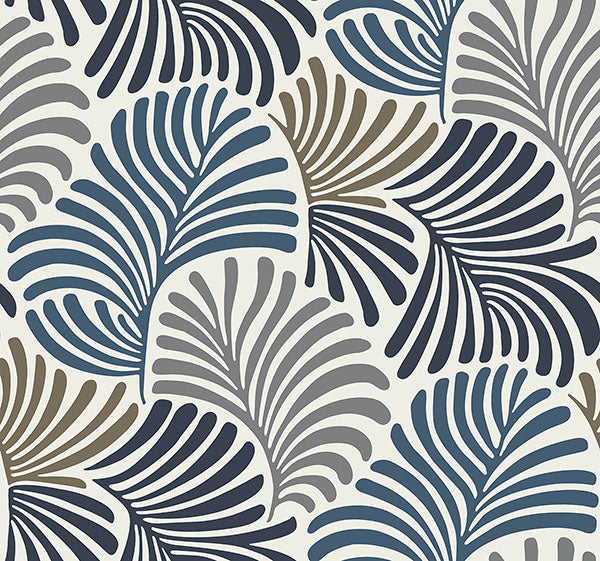 Trousdale Dark Blue Fanning Flora Wallpaper by Scott Living