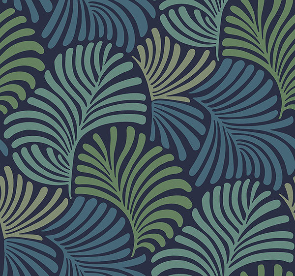 Trousdale Navy Fanning Flora Wallpaper by Scott Living