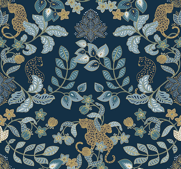 Shop Getty Navy Jungle Damask Wallpaper by Scott Living | Burke Decor