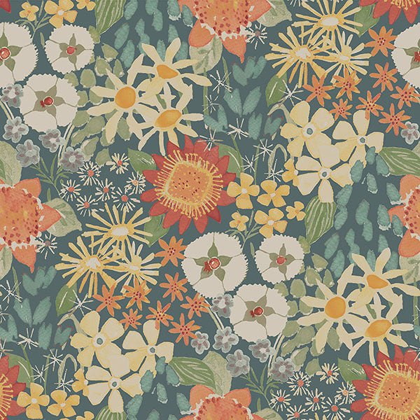 Shop Karina Teal Wildflower Garden Wallpaper from Hannah Collection Burke Decor