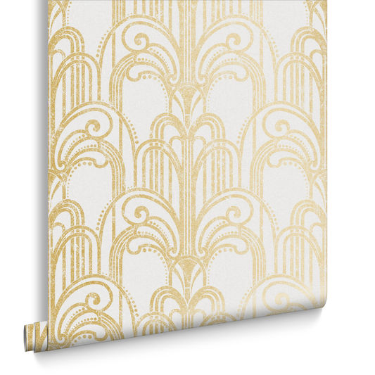 Graham Brown Art Deco Gold and Pearl Wallpaper