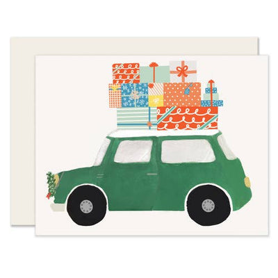 product image of Mini Gifts Sitting in a green car holiday card 522