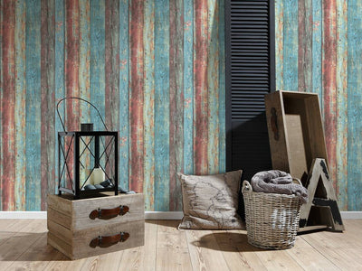 product image for Wood Deco Weathered Wallpaper in Blue Multi 13