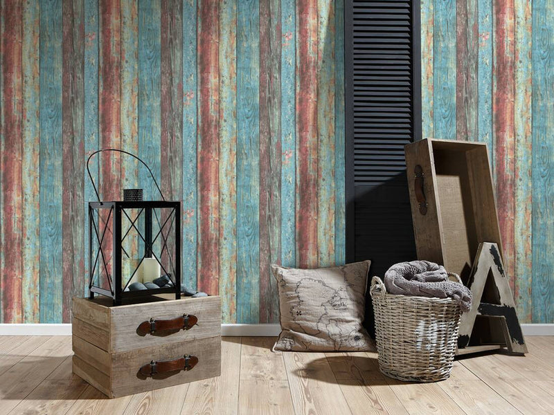 media image for Wood Deco Weathered Wallpaper in Blue Multi 239