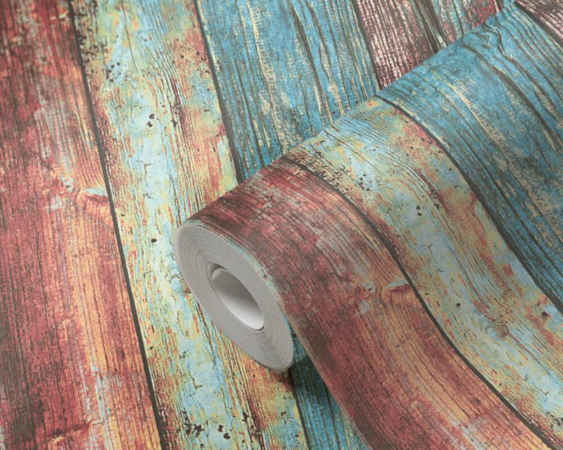 media image for Wood Deco Weathered Wallpaper in Blue Multi 278