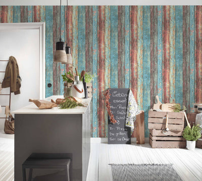 product image for Wood Deco Weathered Wallpaper in Blue Multi 15