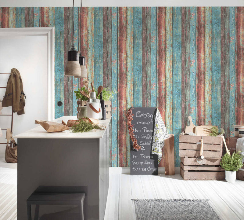 media image for Wood Deco Weathered Wallpaper in Blue Multi 289