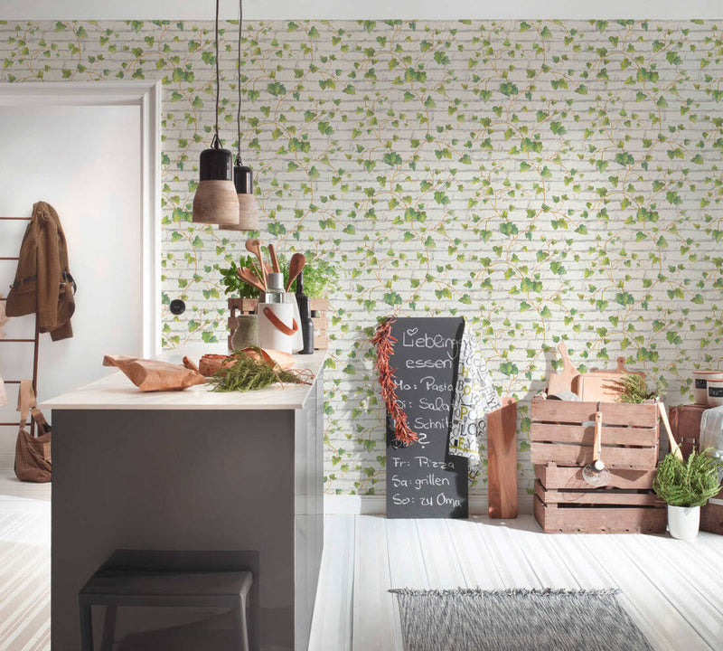 media image for Brick & Vine Wallpaper in Green/White 264