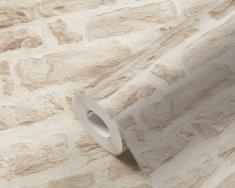 media image for Brick Stone Wallpaper in Soft Beige/Cream 280