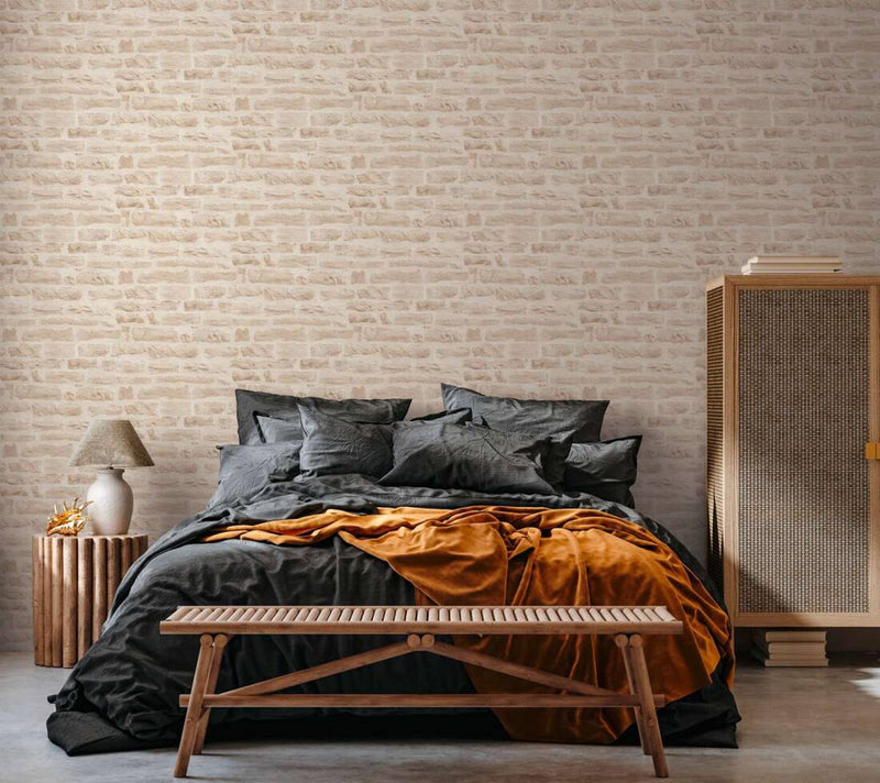 media image for Brick Stone Wallpaper in Soft Beige/Cream 253