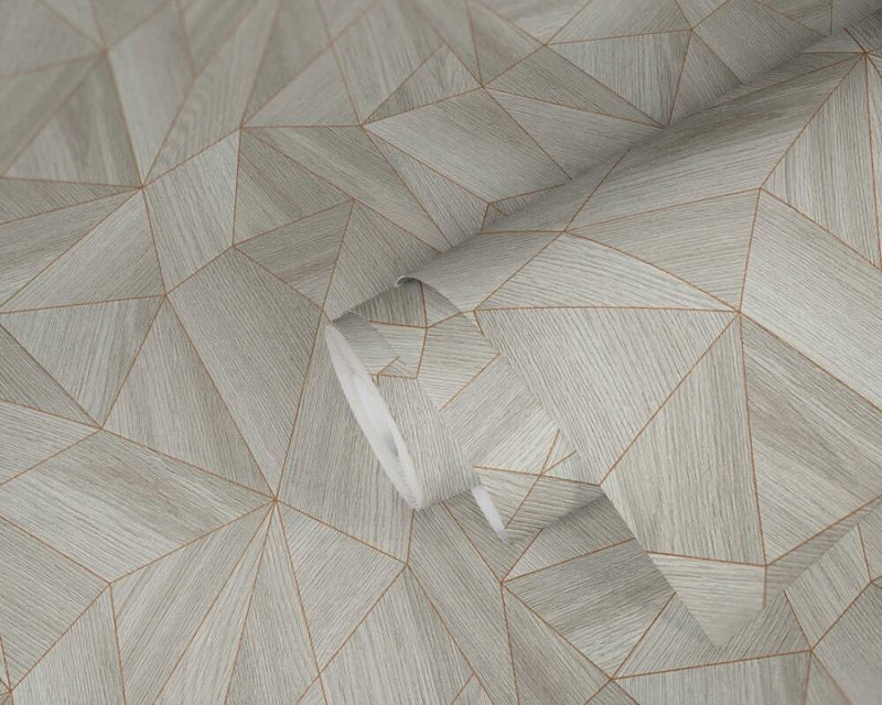 media image for Wood Modern Geo Wallpaper in Grey/Copper 279