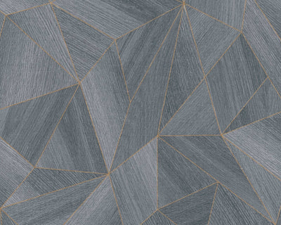 product image of Wood Modern Geo Wallpaper in Dark Grey/Gold 543