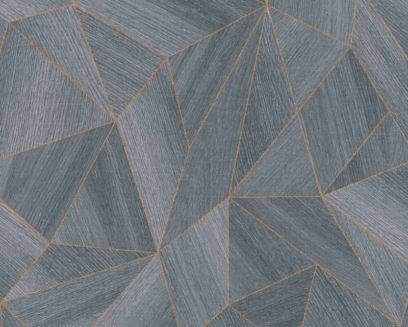 media image for Wood Modern Geo Wallpaper in Dark Grey/Gold 299