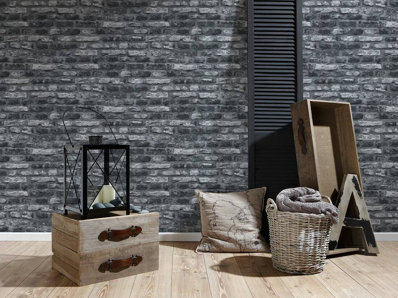 media image for Brick Cottage Wallpaper in Grey/Black 283