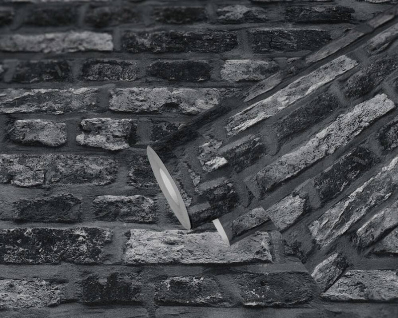 media image for Brick Cottage Wallpaper in Grey/Black 227