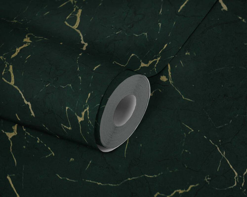 media image for Marble Structures Wallpaper in Dark Green/Metallic 213