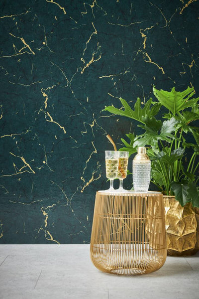 product image for Marble Structures Wallpaper in Dark Green/Metallic 70