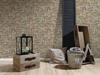 product image for Stone Brick Deco Wallpaper in Beige/Brown 22