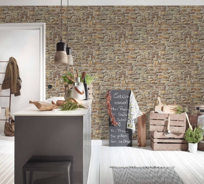 product image for Stone Brick Deco Wallpaper in Beige/Brown 53