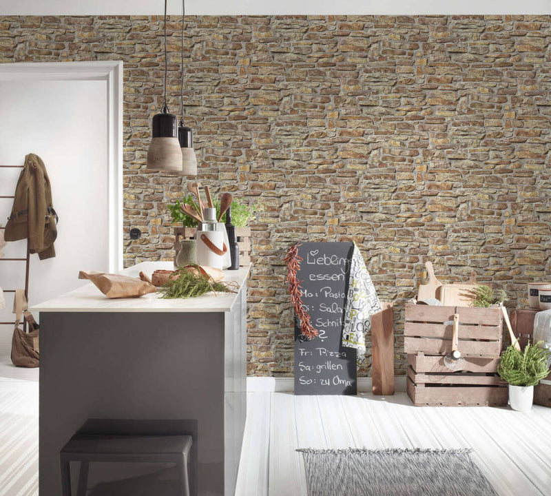 media image for Stone Brick Deco Wallpaper in Beige/Brown 247