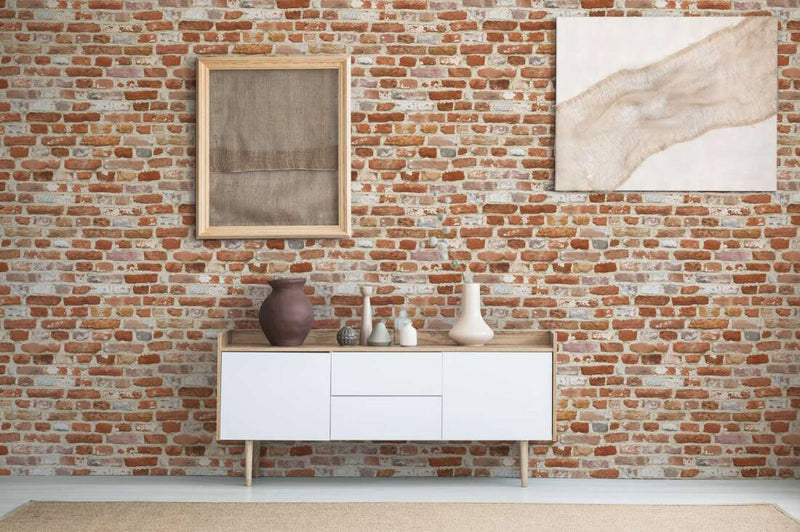media image for Brick Structures Wallpaper in Red/Cream 229