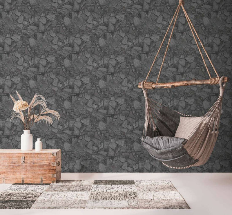 media image for Stone Deco Abstract Wallpaper in Black/Grey 278