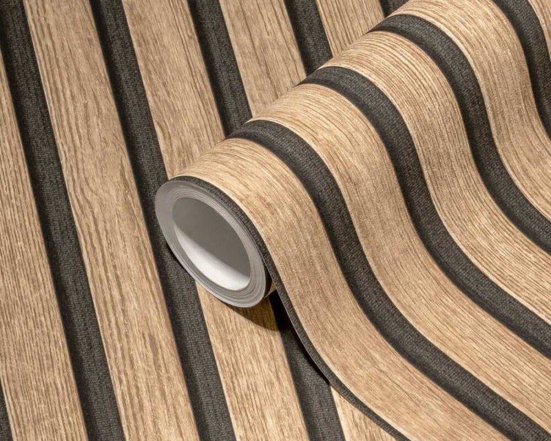 media image for Wood Stripes Wallpaper in Light Brown/Black 248