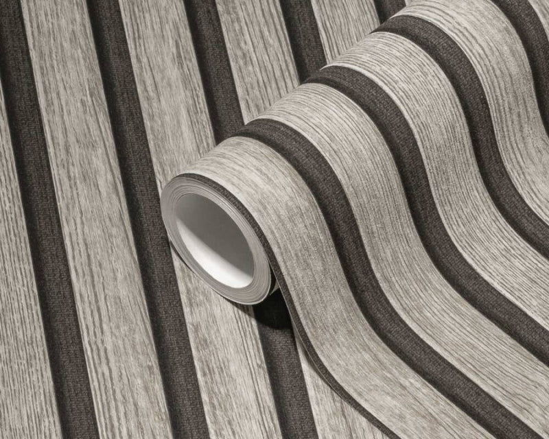 media image for Wood Stripes Wallpaper in Grey/Black 247