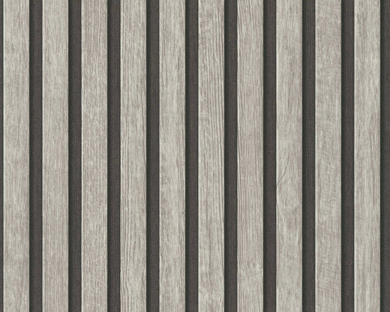 media image for Wood Stripes Wallpaper in Grey/Black 29