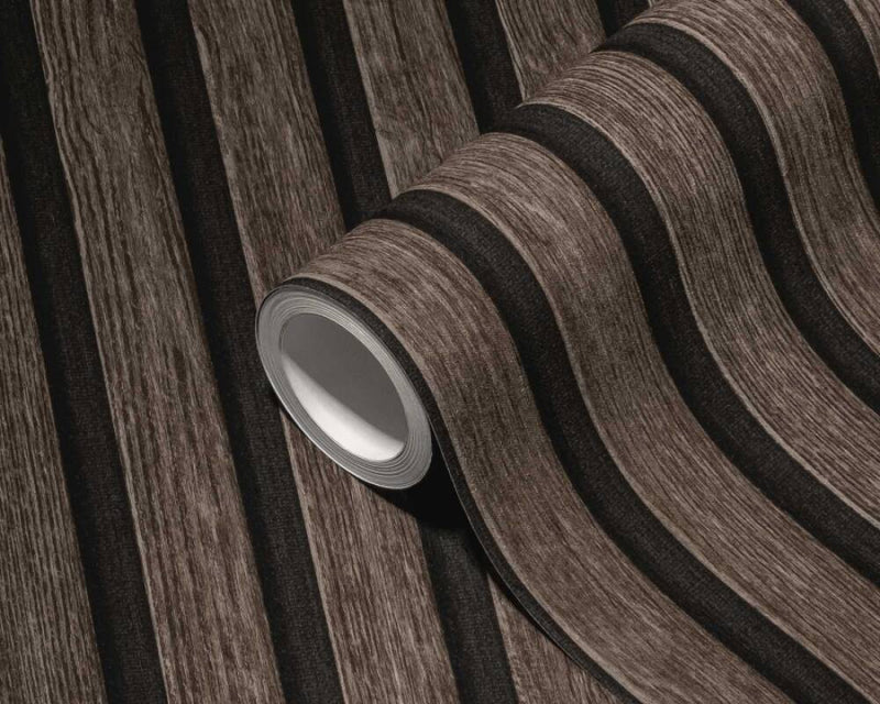 media image for Wood Stripes Wallpaper in Dark Brown/Black 237