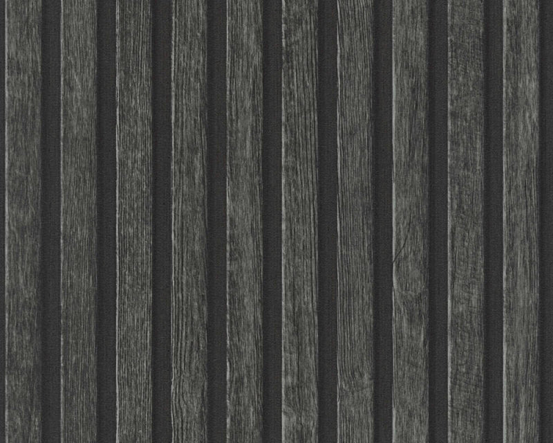 media image for Wood Stripes Wallpaper in Dark Grey/Black 288