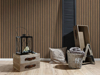 product image for Wood Stripes Wallpaper in Brown/Black 0