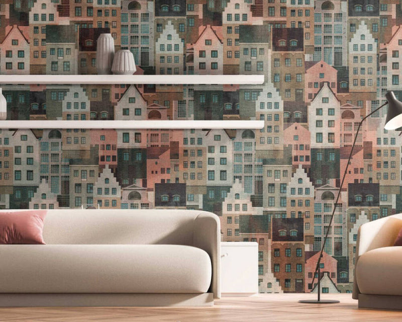 media image for Björn Metropolitan Wall Mural in Beige/Grey/Pink 257