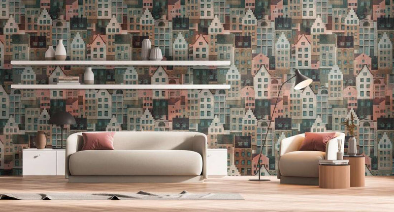 media image for Björn Metropolitan Wall Mural in Beige/Grey/Pink 225