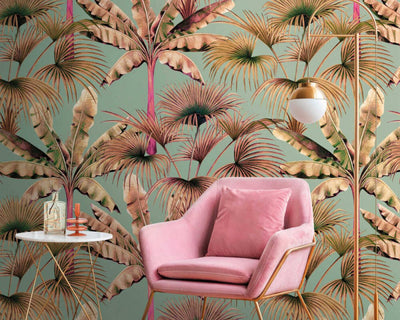 product image of Zoe Tropical Wall Mural in Brown/Green/Pink 573