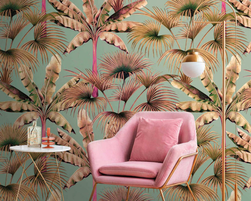 media image for Zoe Tropical Wall Mural in Brown/Green/Pink 296