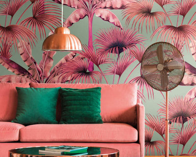 product image of Zoe Tropical Wall Mural in Blue/Pink 588