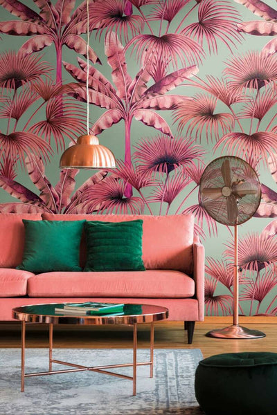 product image for Zoe Tropical Wall Mural in Blue/Pink 16