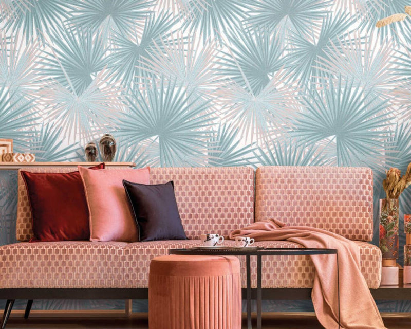 media image for Zoe Botanical Wall Mural in Turquoise/Beige 298