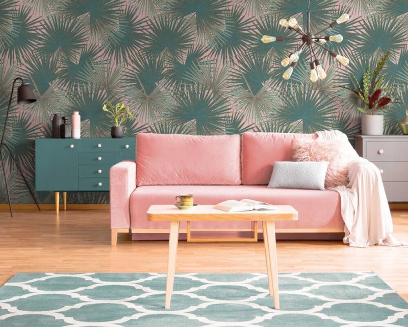 media image for Zoe Botanical Wall Mural in Green/Pink 234