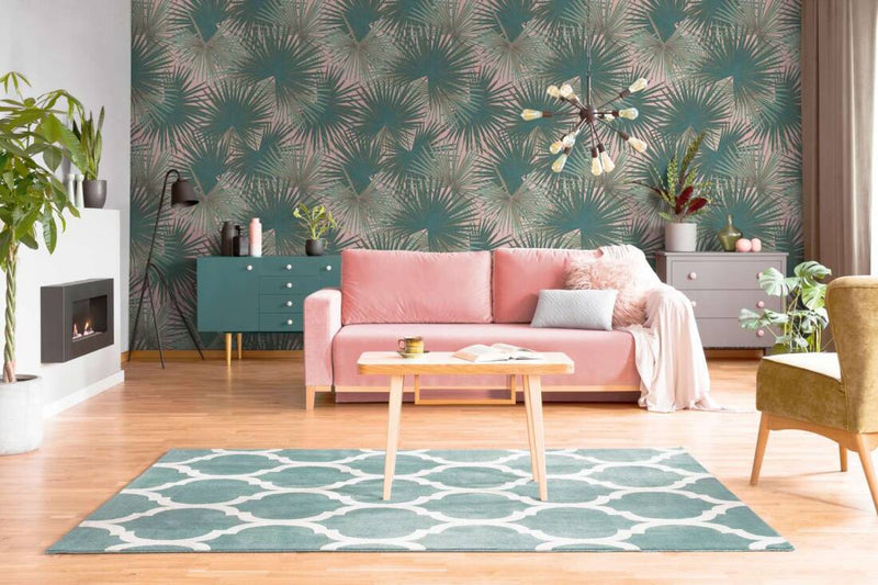 media image for Zoe Botanical Wall Mural in Green/Pink 287