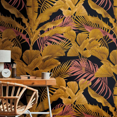 product image for Lea Jungle Wall Mural in Black/Gold 70