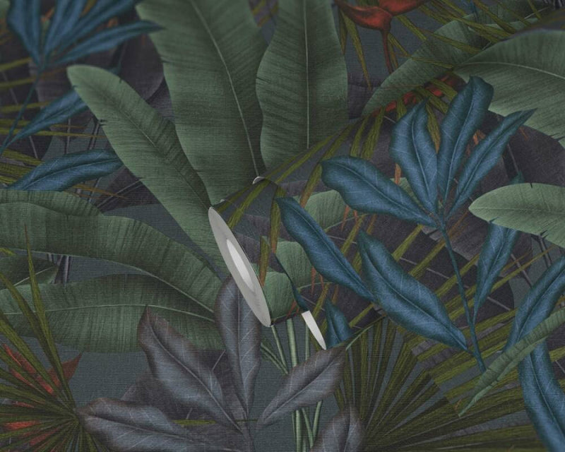 media image for Jungle Leaf Large Floral Wallpaper in Green/Grey/Red 292