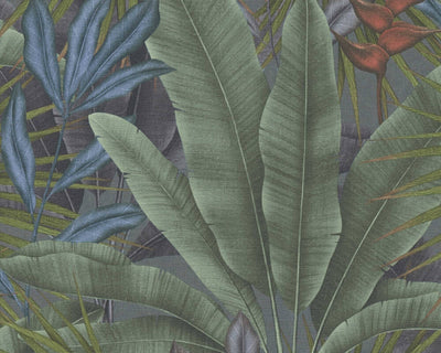 product image for Jungle Leaf Large Floral Wallpaper in Green/Grey/Red 81