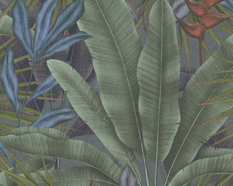 media image for Jungle Leaf Large Floral Wallpaper in Green/Grey/Red 252