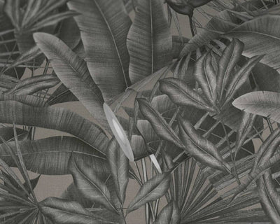 product image for Jungle Leaf Large Floral Wallpaper in Grey/Beige/Black 90