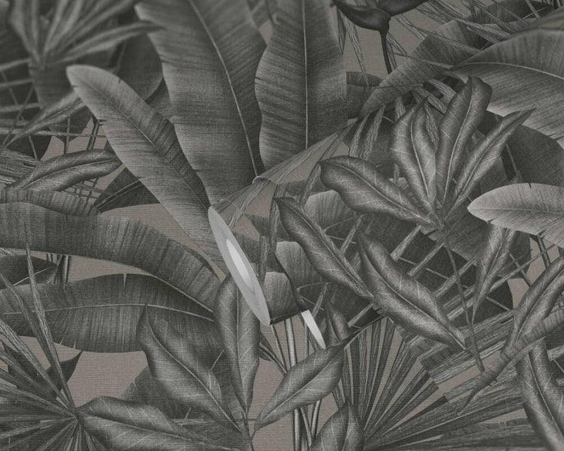 media image for Jungle Leaf Large Floral Wallpaper in Grey/Beige/Black 260