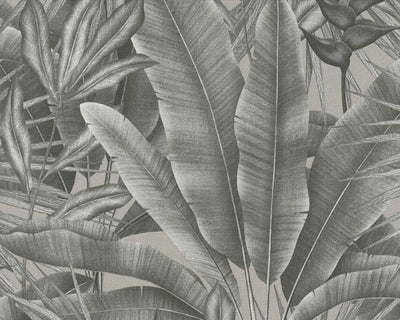 product image of Sample Jungle Leaf Large Floral Wallpaper in Grey/Beige/Black 569