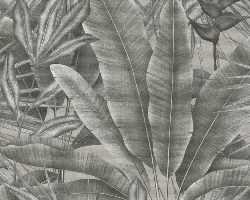 media image for Sample Jungle Leaf Large Floral Wallpaper in Grey/Beige/Black 290